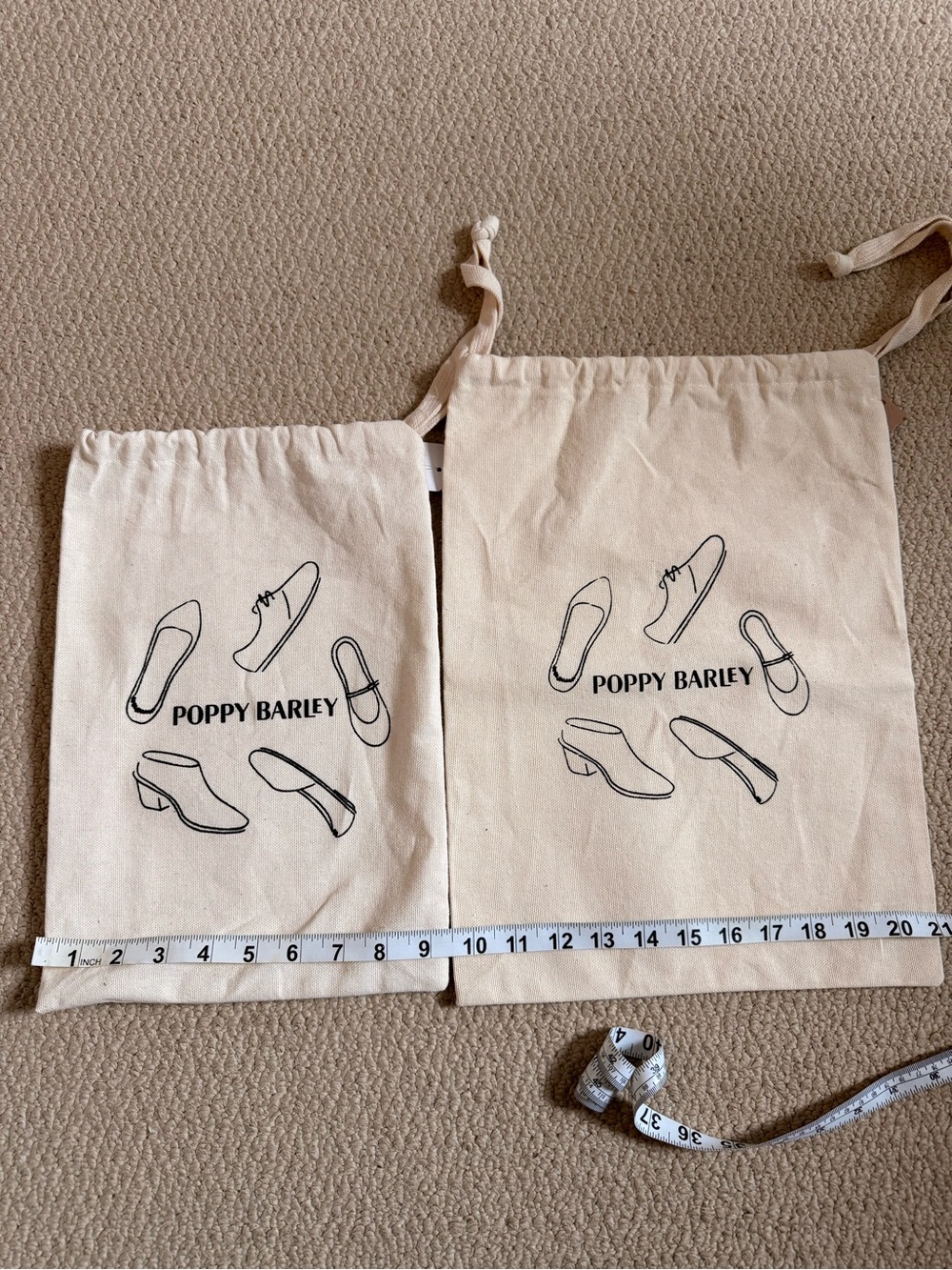 Poppy Barley Canvas Drawstring Shoe Bags — Natural